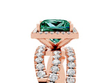 Rose gold Princess Cut Green Sapphire Halo Ring with Round Split Shank and Prong Setting_53