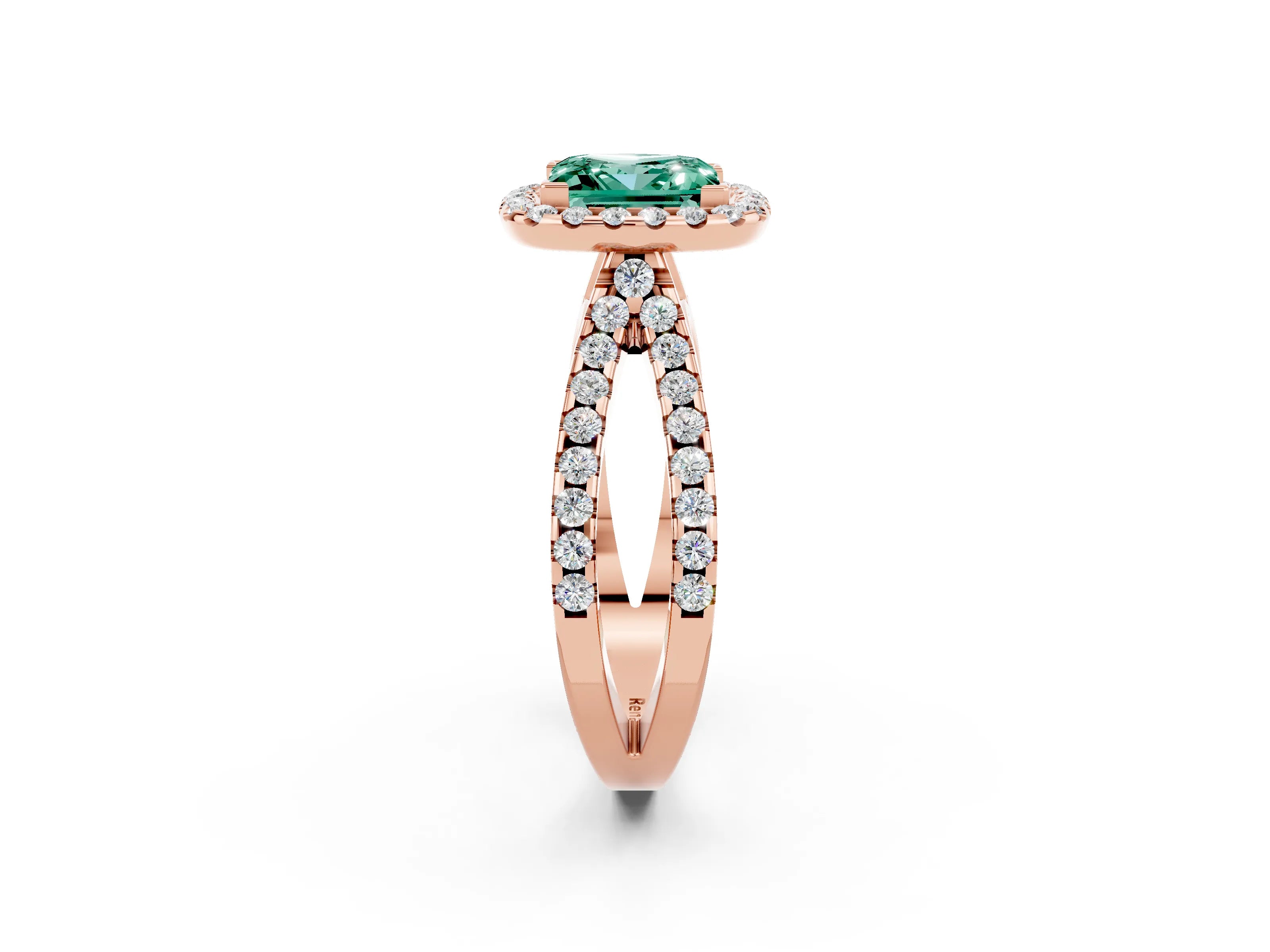 Rose gold Princess Cut Green Sapphire Halo Ring with Split Shank Pavé Band and Prong Setting_2
