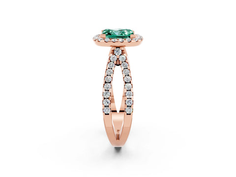 Rose gold Princess Cut Green Sapphire Halo Ring with Split Shank Pavé Band and Prong Setting_2