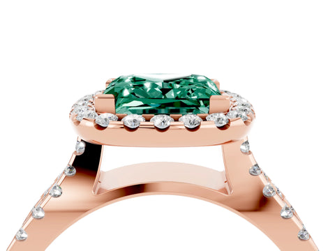 Rose gold Princess Cut Green Sapphire Halo Ring with Split Shank Pavé Band and Prong Setting_4