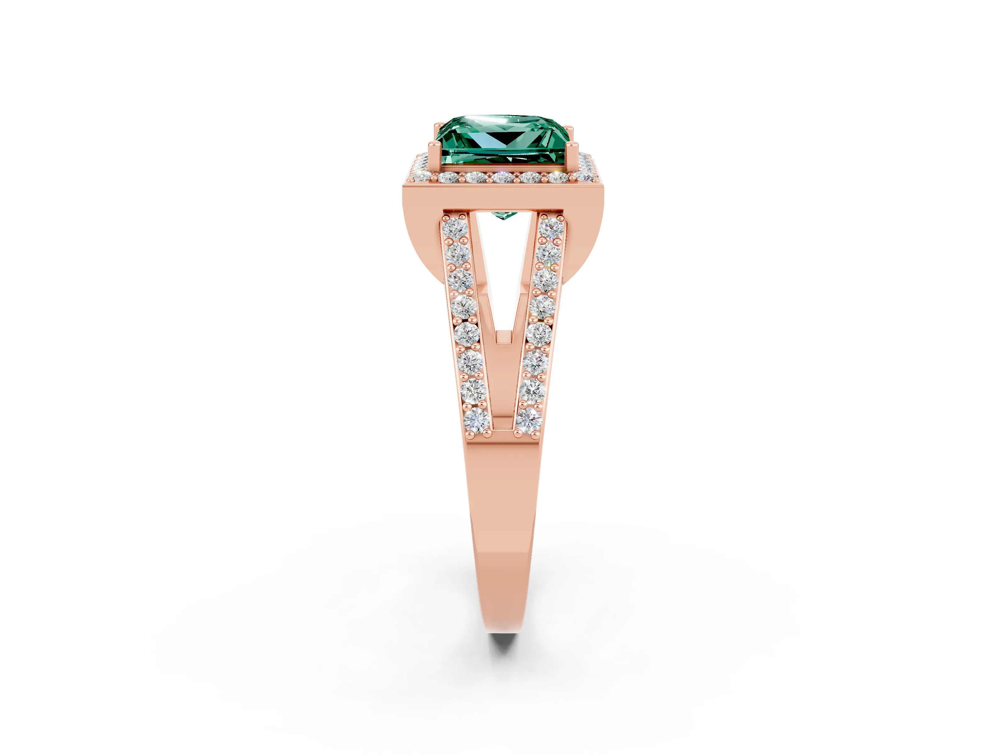 Rose gold Princess Cut Green Sapphire Halo Ring with Split Shank U-Prong Band and Four-Prong Setting_2