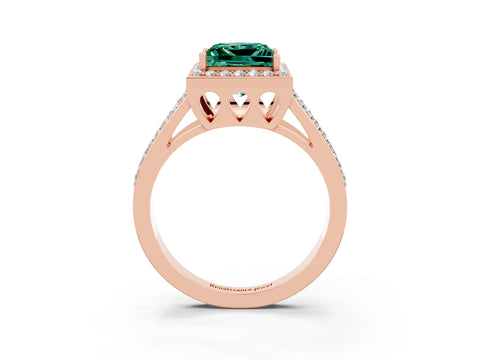 Rose gold Princess Cut Green Sapphire Halo Ring with Split Shank U-Prong Band and Four-Prong Setting_3