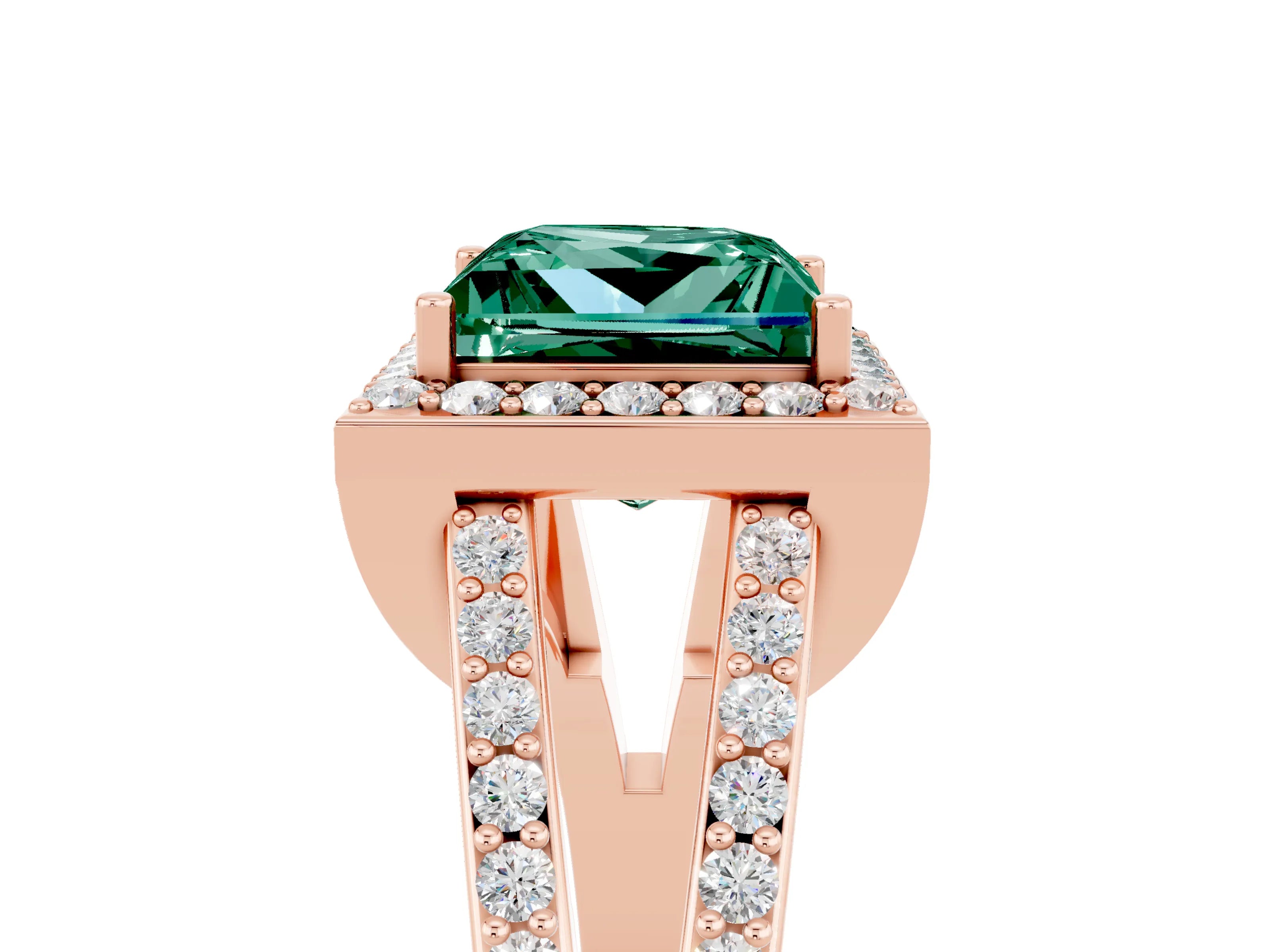 Rose gold Princess Cut Green Sapphire Halo Ring with Split Shank U-Prong Band and Four-Prong Setting_5