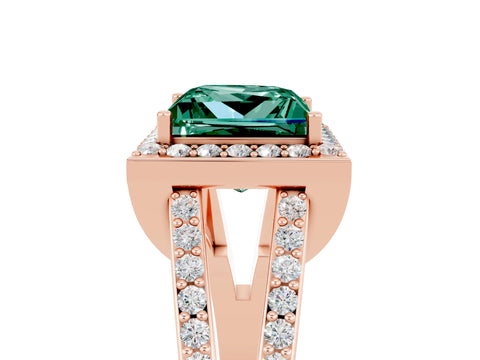 Rose gold Princess Cut Green Sapphire Halo Ring with Split Shank U-Prong Band and Four-Prong Setting_5