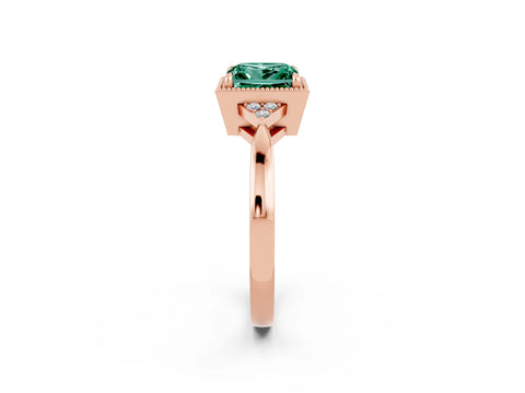 Rose gold Princess Cut Green Sapphire Halo Ring with Tapered Band and Four-Prong Setting_2