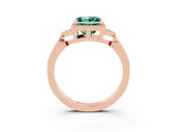Rose gold Princess Cut Green Sapphire Halo Ring with Tapered Band and Four-Prong Setting_3