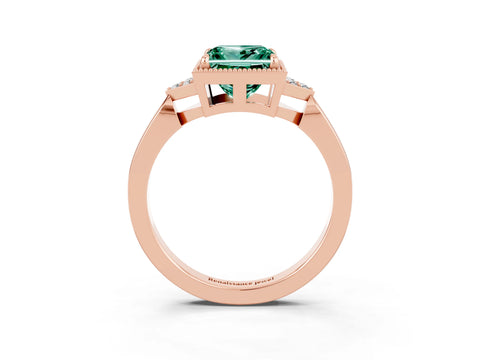 Rose gold Princess Cut Green Sapphire Halo Ring with Tapered Band and Four-Prong Setting_3