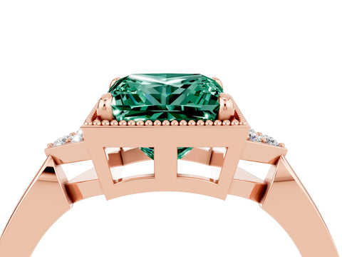 Rose gold Princess Cut Green Sapphire Halo Ring with Tapered Band and Four-Prong Setting_4