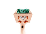Rose gold Princess Cut Green Sapphire Halo Ring with Tapered Band and Four-Prong Setting_5