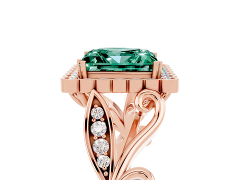 Rose gold Princess Cut Green Sapphire Halo Ring with Vintage Split Shank and Four-Prong Setting_5