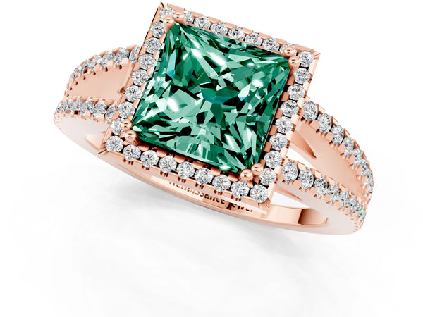 Rose gold Princess Cut Green Sapphire Halo Split Shank Engagement Ring