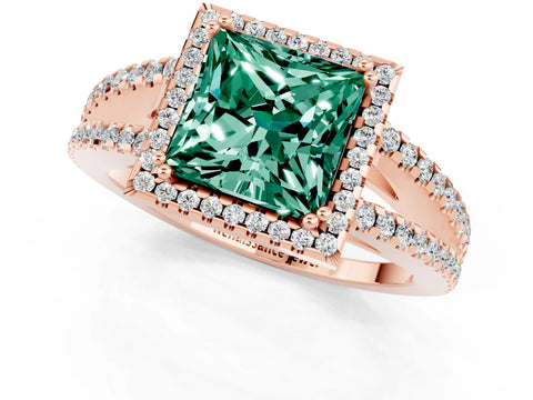 Rose gold Princess Cut Green Sapphire Halo Split Shank Engagement Ring_13