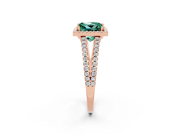 Rose gold Princess Cut Green Sapphire Halo Split Shank Engagement Ring