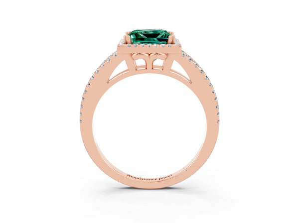 Rose gold Princess Cut Green Sapphire Halo Split Shank Engagement Ring