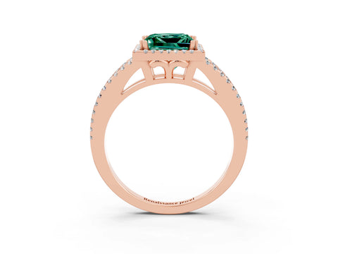 Rose gold Princess Cut Green Sapphire Halo Split Shank Engagement Ring_15