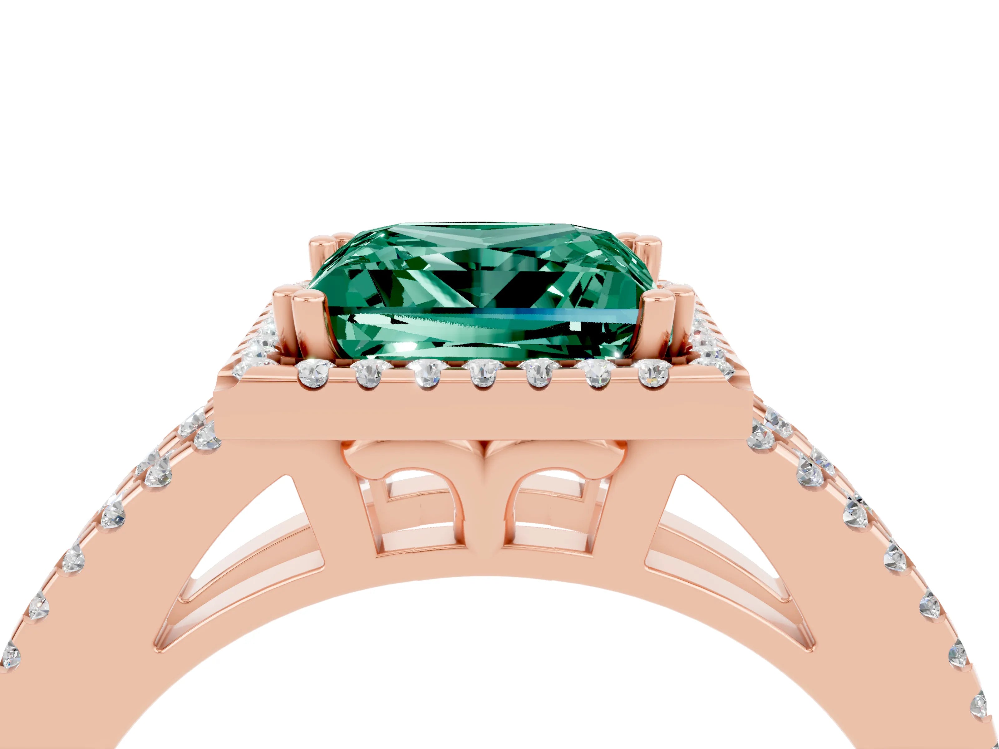 Rose gold Princess Cut Green Sapphire Halo Split Shank Engagement Ring_16