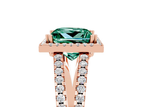 Rose gold Princess Cut Green Sapphire Halo Split Shank Engagement Ring_17