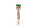 Rose gold Princess Cut Green Sapphire Halo Twist Band Solitaire Prong Setting Ring_2