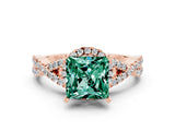 Rose gold Princess Cut Green Sapphire  Halo Twist Band Solitaire Prong Setting Ring_24