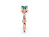 Rose gold Princess Cut Green Sapphire  Halo Twist Band Solitaire Prong Setting Ring_26