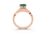 Rose gold Princess Cut Green Sapphire  Halo Twist Band Solitaire Prong Setting Ring_27