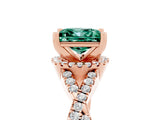 Rose gold Princess Cut Green Sapphire  Halo Twist Band Solitaire Prong Setting Ring_29