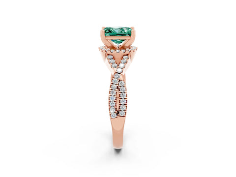 Rose gold Princess Cut Green Sapphire Halo Twist Band Solitaire Prong Setting Ring_2