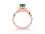 Rose gold Princess Cut Green Sapphire Halo Twist Band Solitaire Prong Setting Ring_3