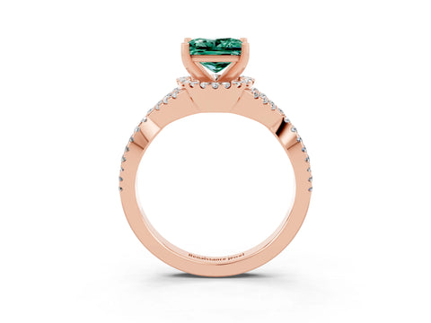Rose gold Princess Cut Green Sapphire Halo Twist Band Solitaire Prong Setting Ring_3