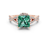 Rose gold Princess Cut Green Sapphire  Halo Twist Band Solitaire Prong Setting Ring_42