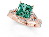 Rose gold Princess Cut Green Sapphire  Halo Twist Band Solitaire Prong Setting Ring_43