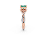 Rose gold Princess Cut Green Sapphire  Halo Twist Band Solitaire Prong Setting Ring_44