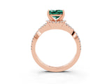 Rose gold Princess Cut Green Sapphire  Halo Twist Band Solitaire Prong Setting Ring_45