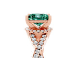 Rose gold Princess Cut Green Sapphire  Halo Twist Band Solitaire Prong Setting Ring_47