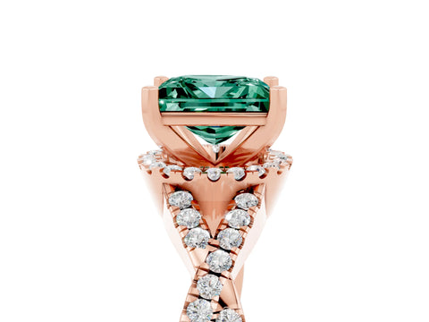 Rose gold Princess Cut Green Sapphire Halo Twist Band Solitaire Prong Setting Ring_5
