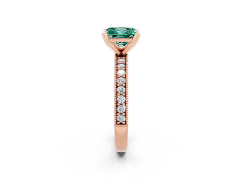 Rose gold Princess Cut Green Sapphire Milgrain Pavé Engagement Ring with Four-Prong Setting_14