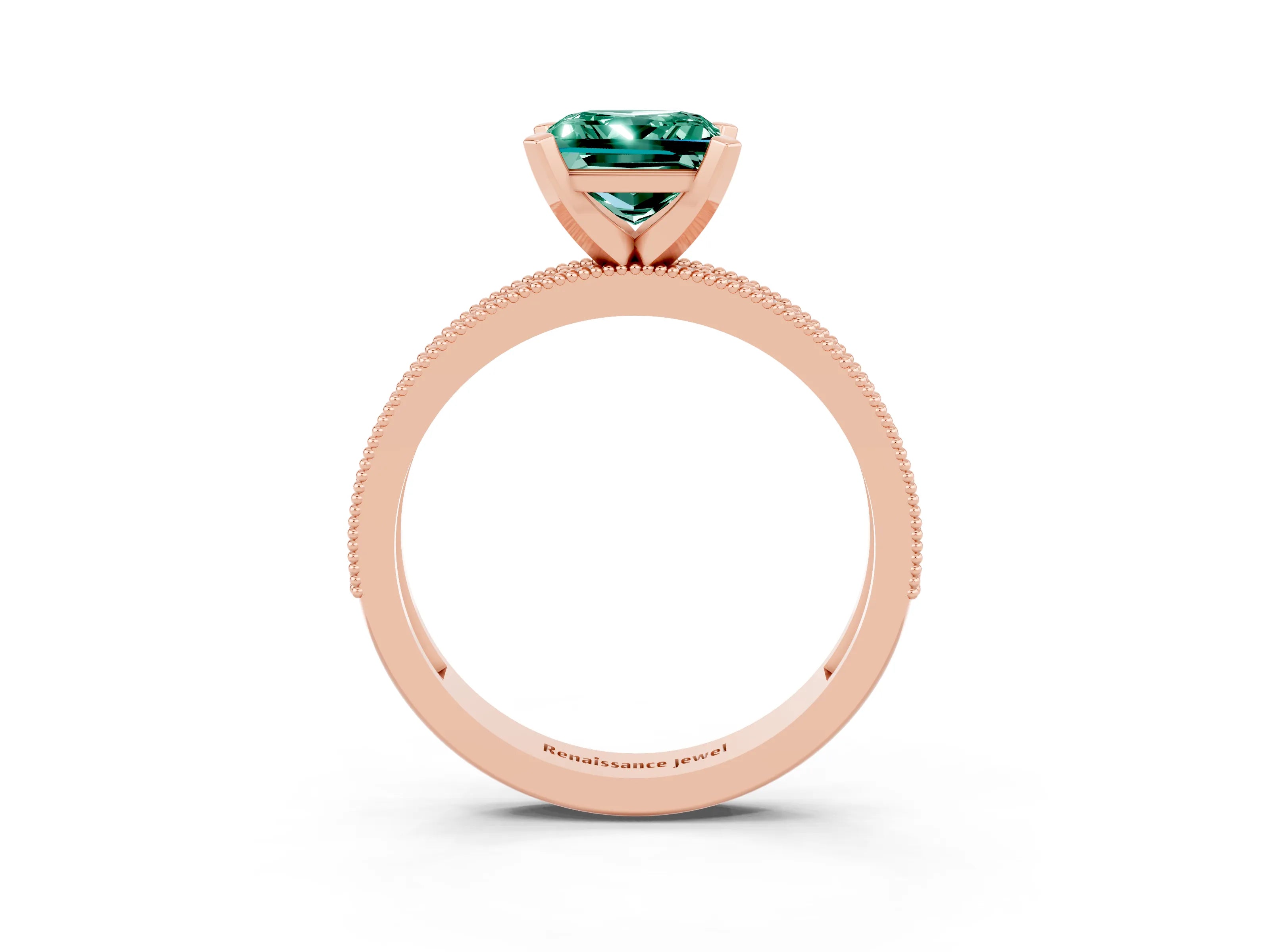 Rose gold Princess Cut Green Sapphire Milgrain Pavé Engagement Ring with Four-Prong Setting_15