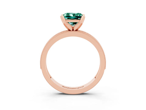 Rose gold Princess Cut Green Sapphire Milgrain Pavé Engagement Ring with Four-Prong Setting_15
