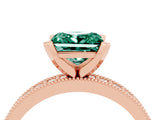 Rose gold Princess Cut Green Sapphire Milgrain Pavé Engagement Ring with Four-Prong Setting_16