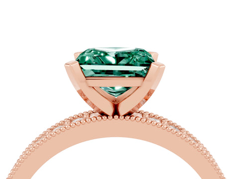 Rose gold Princess Cut Green Sapphire Milgrain Pavé Engagement Ring with Four-Prong Setting_16