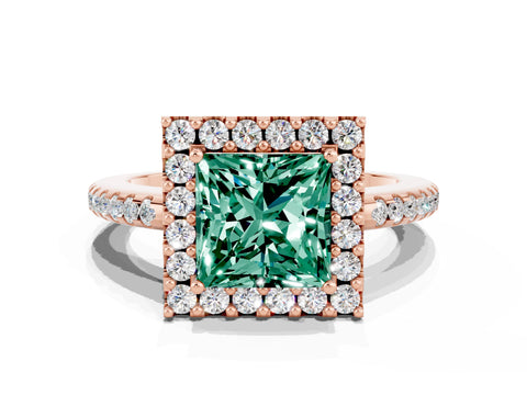 Rose gold Princess Cut Green Sapphire Pavé Halo Ring with Four-Prong Setting_12