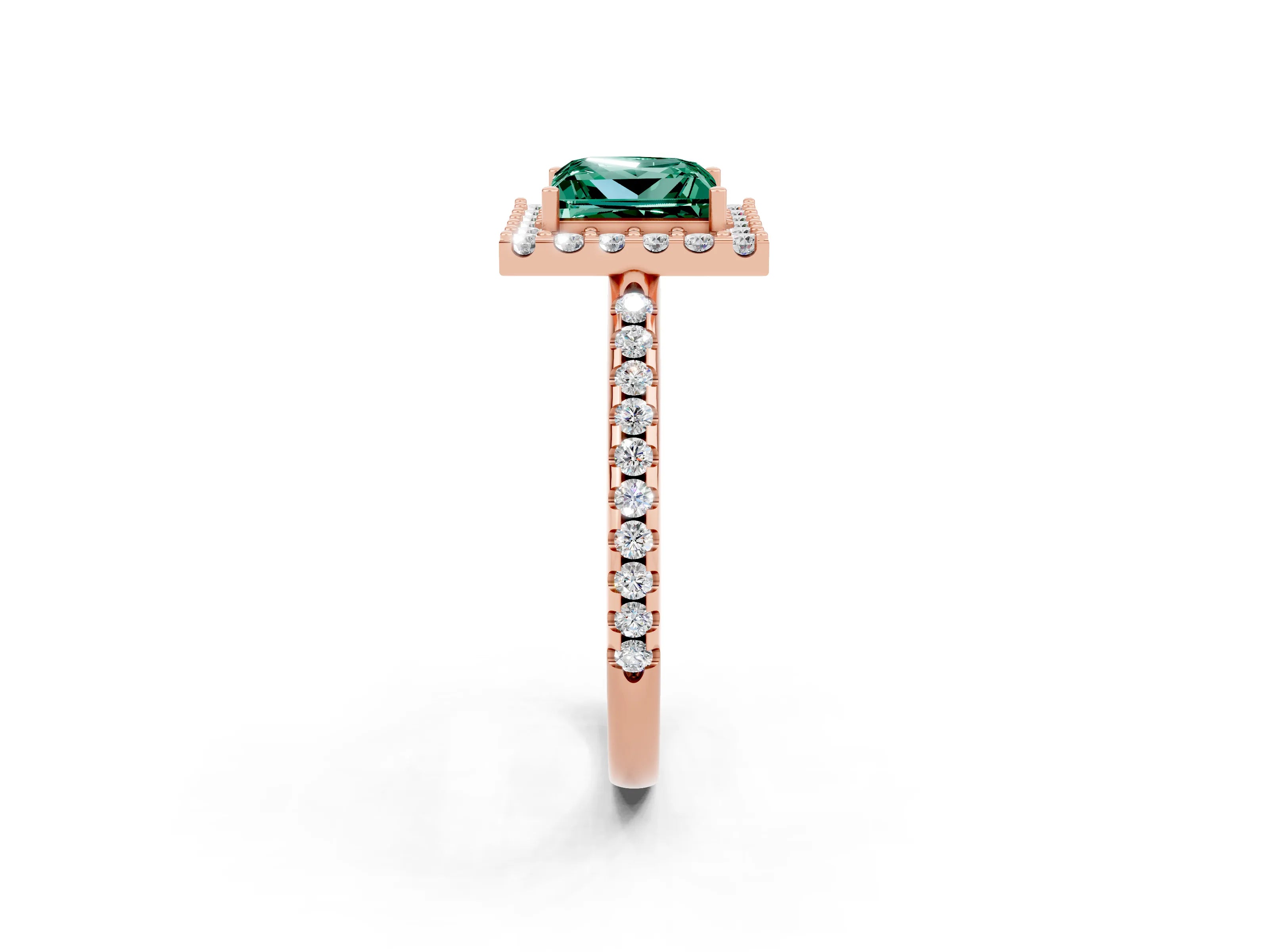 Rose gold Princess Cut Green Sapphire Pavé Halo Ring with Four-Prong Setting_14