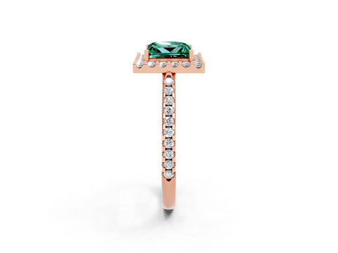 Rose gold Princess Cut Green Sapphire Pavé Halo Ring with Four-Prong Setting_14