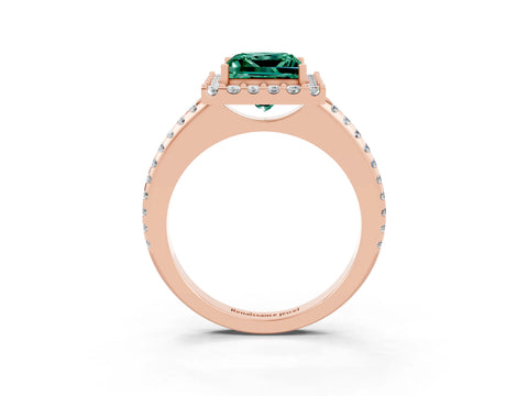 Rose gold Princess Cut Green Sapphire Pavé Halo Ring with Four-Prong Setting_15