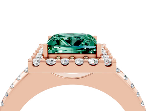 Rose gold Princess Cut Green Sapphire Pavé Halo Ring with Four-Prong Setting_16