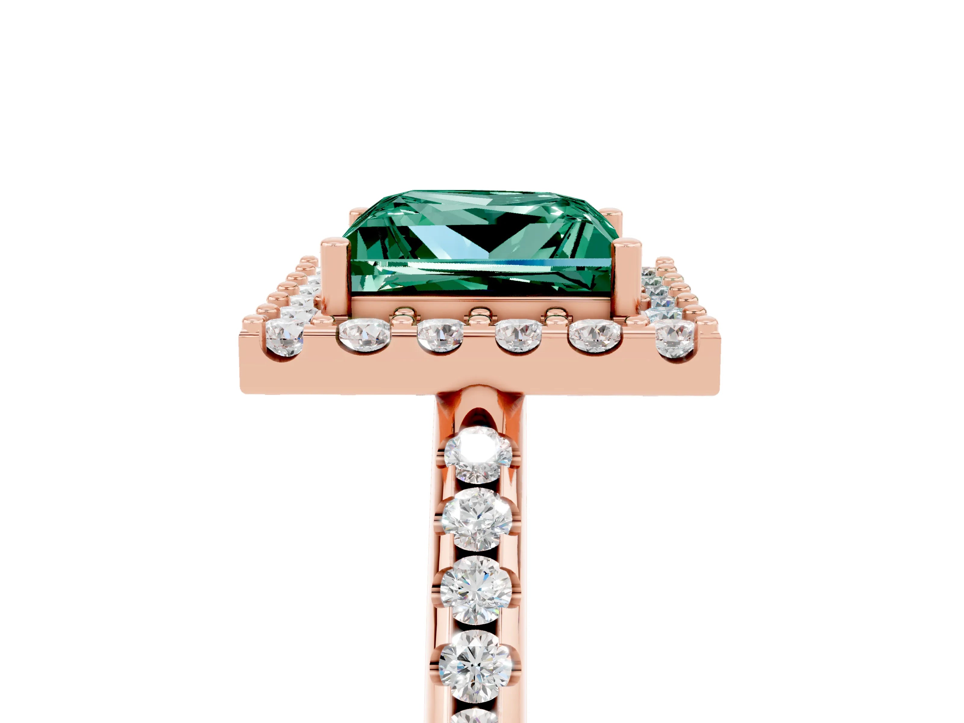 Rose gold Princess Cut Green Sapphire Pavé Halo Ring with Four-Prong Setting_17