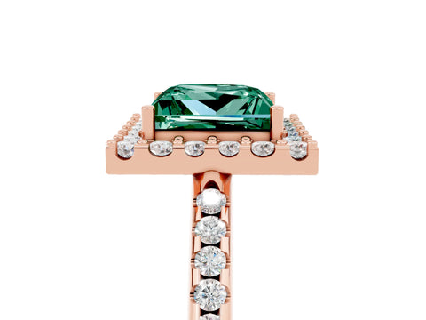 Rose gold Princess Cut Green Sapphire Pavé Halo Ring with Four-Prong Setting_17