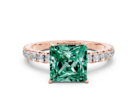 Rose gold Princess Cut Green Sapphire Pavé Solitaire Engagement Ring with Four-Prong Setting_12