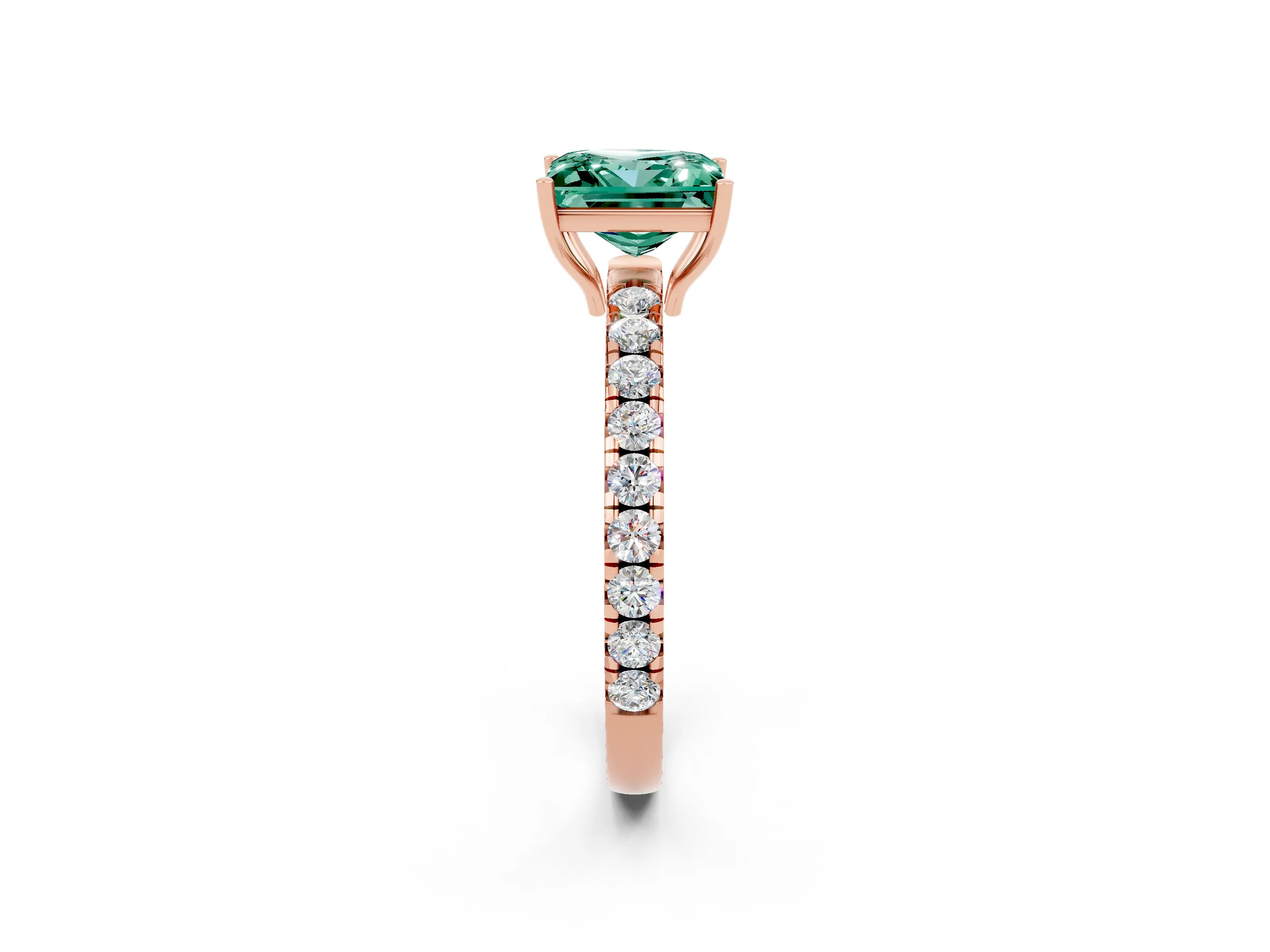 Rose gold Princess Cut Green Sapphire Pavé Solitaire Engagement Ring with Four-Prong Setting_14