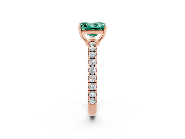 Rose gold Princess Cut Green Sapphire Pavé Solitaire Engagement Ring with Four-Prong Setting
